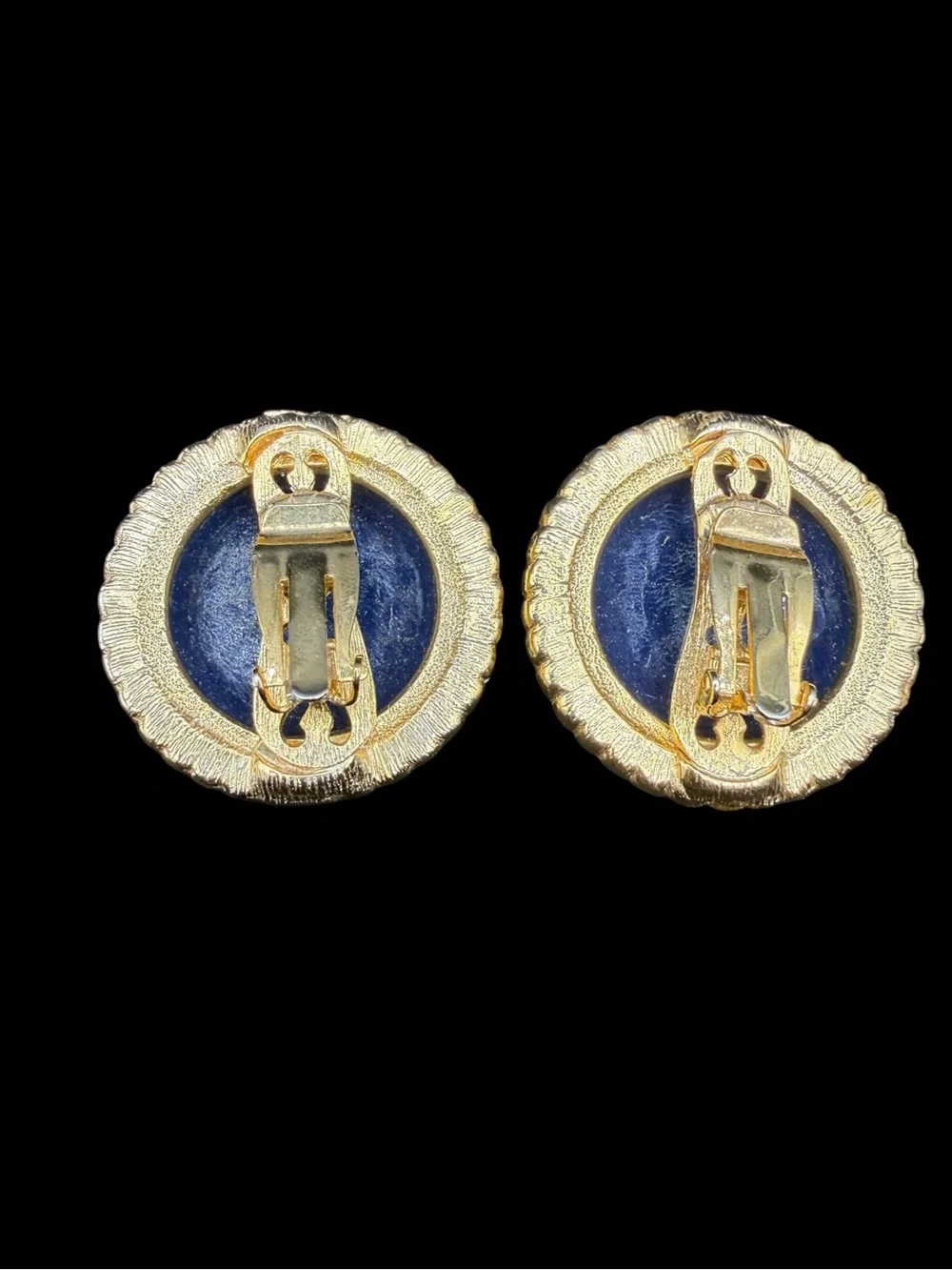 Craft Vintage 90s Navy Blue Anchor Rope Button Earrings - Gold Accent